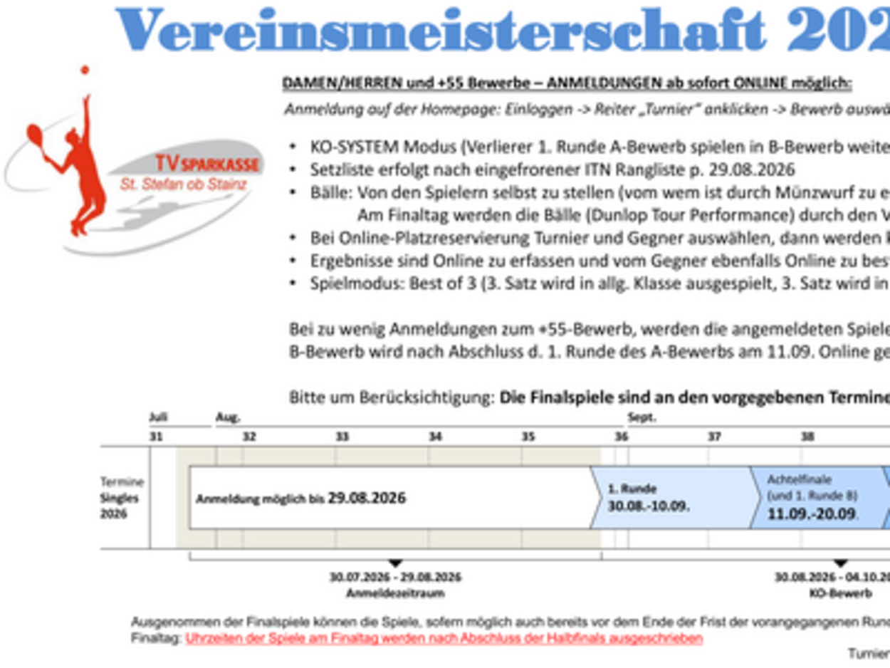 Vereinsmeisterschaft 2026 – Anmeldung ab sofort möglich